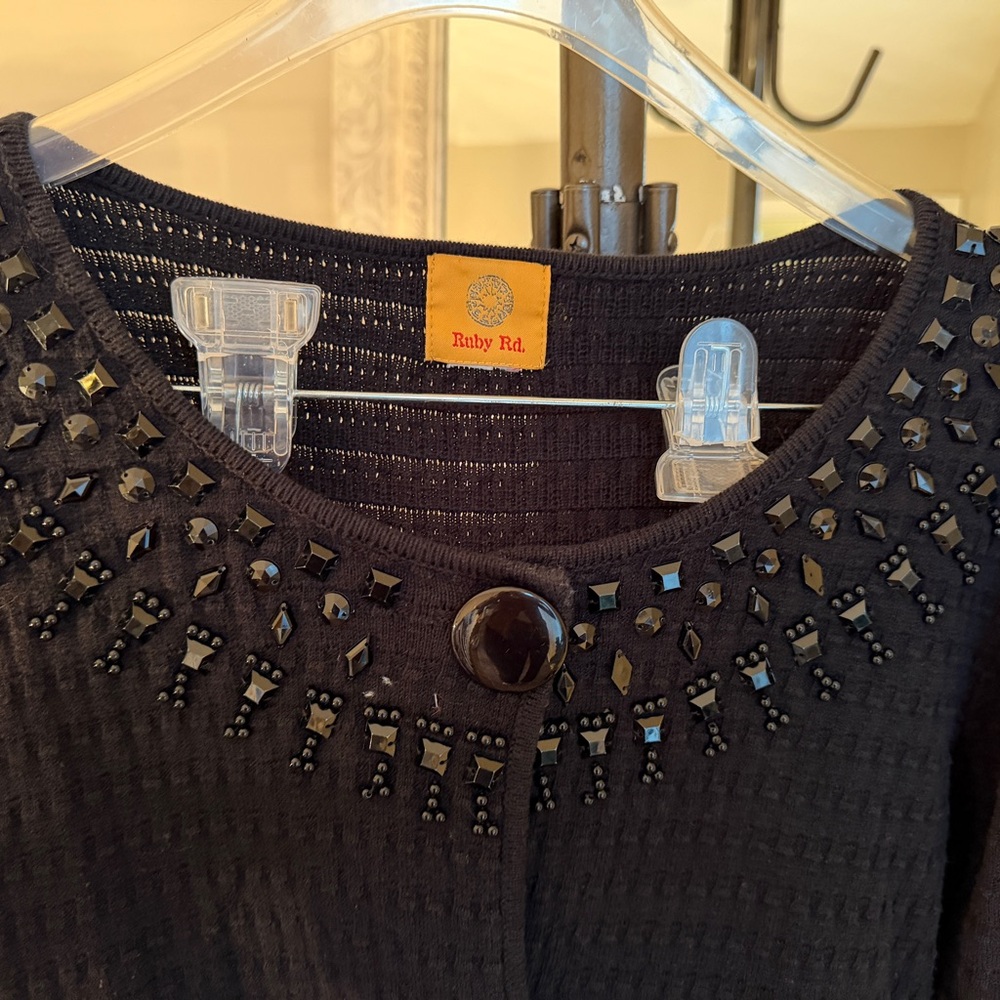 Ruby Rd Black Beaded Embellished Button Front Jac… - image 2